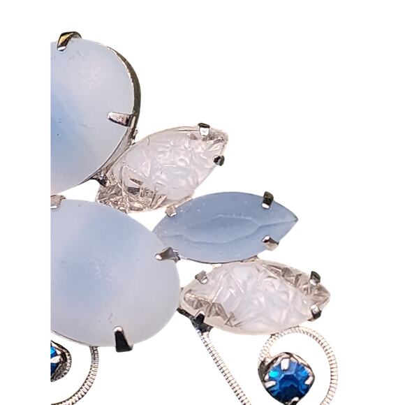 Blue Givre Art Glass & Silver-tone Floral Design Brooch, Vintage - Picture 3 of 4